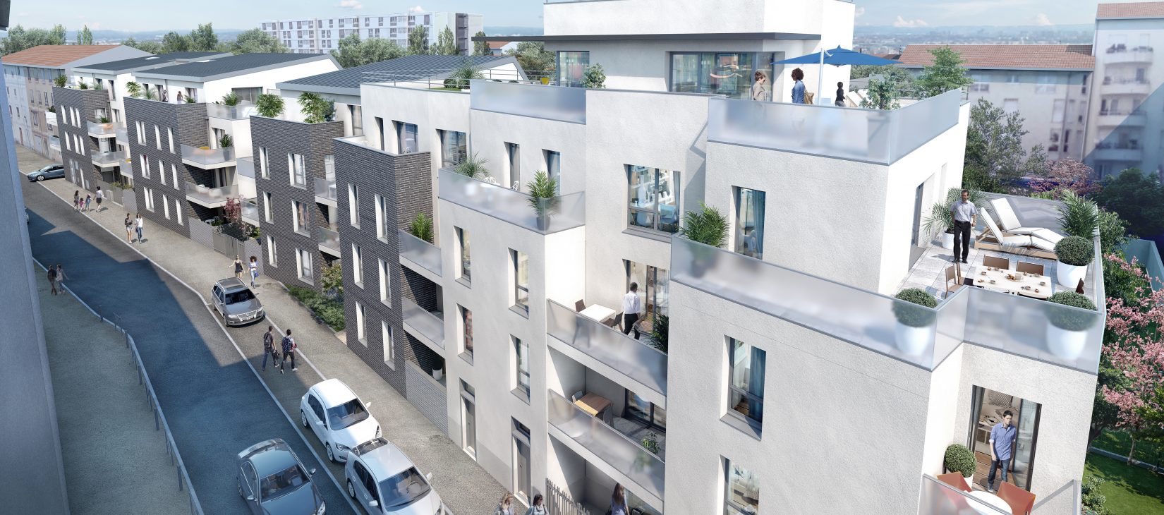 Programme neuf à Villeurbanne Aéro : façade et terrasses