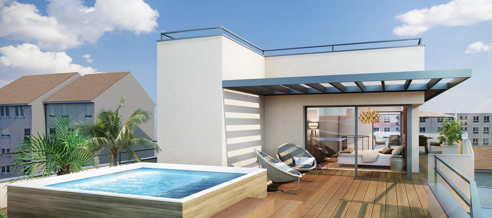 Programme neuf villeurbanne Aéro : appartement avec terrasse et piscine
