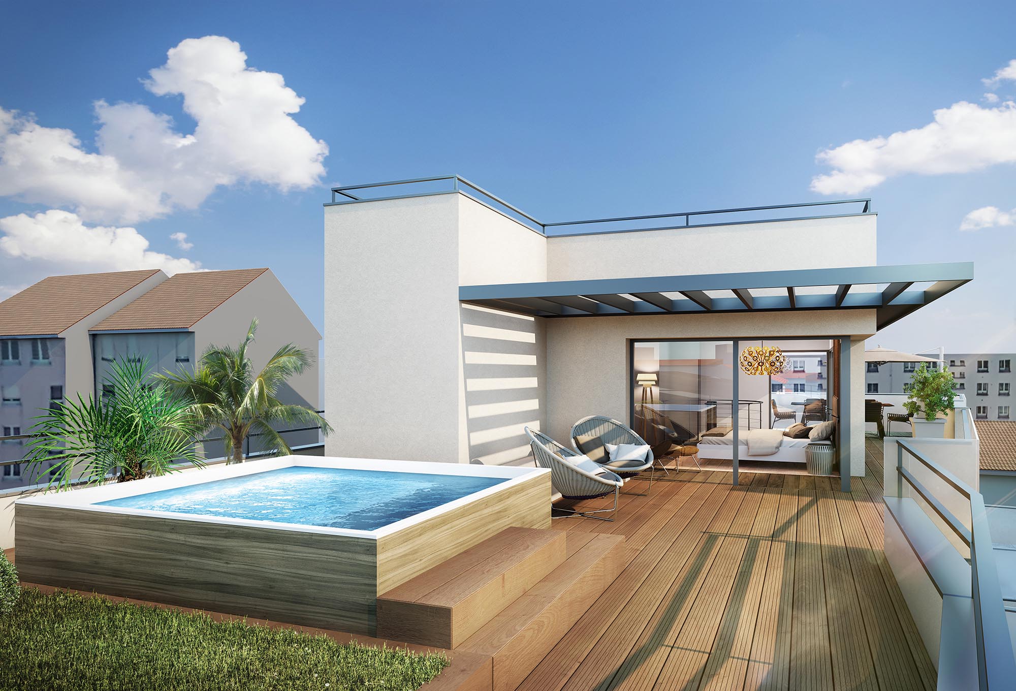 Programme neuf villeurbanne Aéro : appartement avec terrasse et piscine