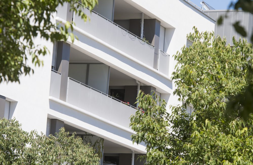Projet immobilier neuf Green’Attitude vue balcons arbres