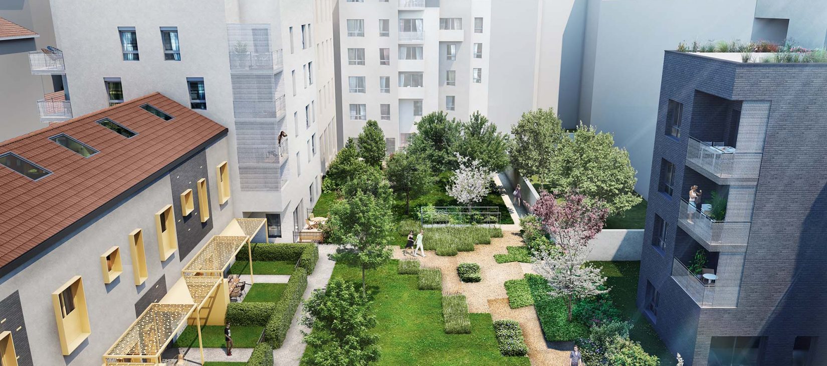 Achat appartement Lyon 6 : jardin intérieur de la résidence Ab'6 par Diagonale