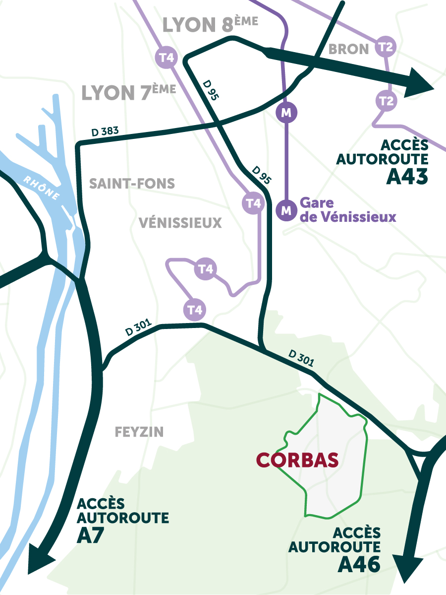 Corbas plan ville proche de Lyon